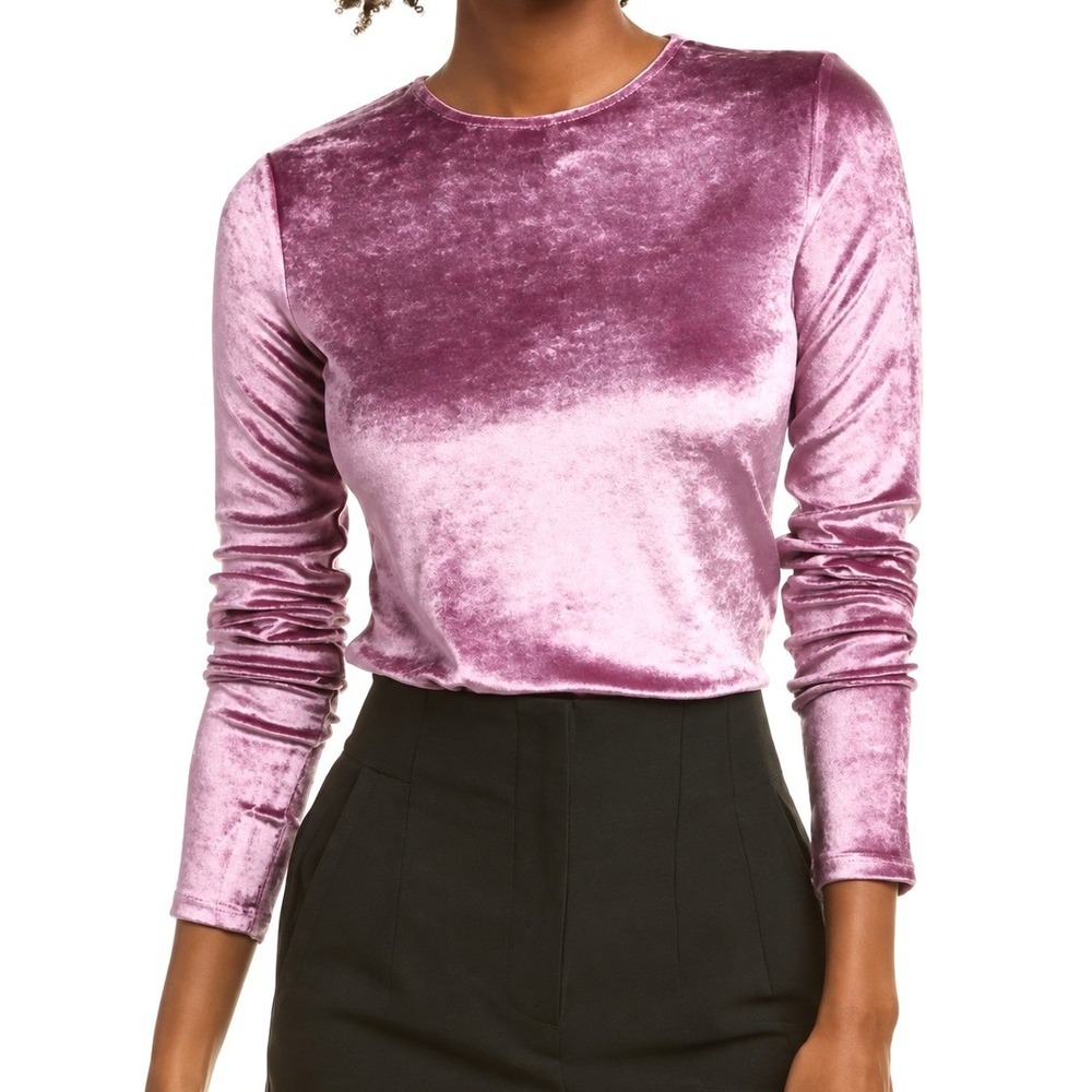 Vince Velour Long Sleeve Crewneck Top PLum Night Pink  Minimalist Size Medium